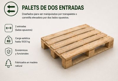 Detalle de bloques y largueros de madera de un palet apilado